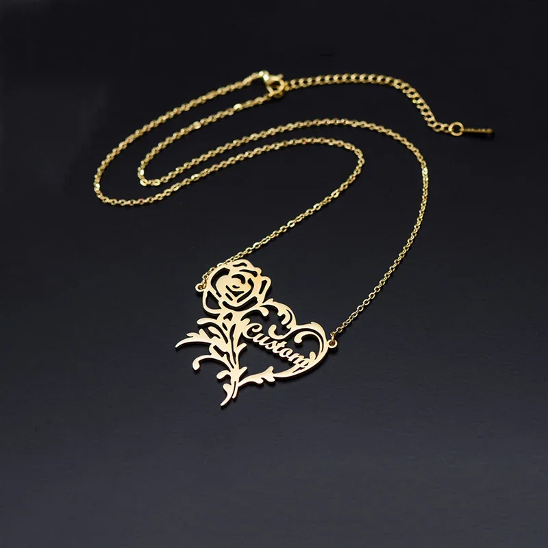 Custom Name Rose Heart Charm N - Birth Flower Necklace ulasan dan harga